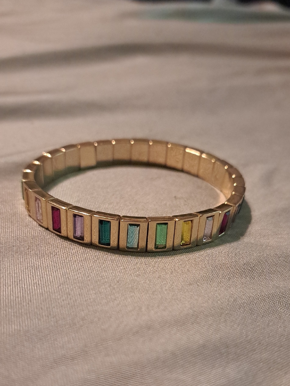Gold-Tone Multicolor Baguette Stretch Bracelet - Women Jewelry